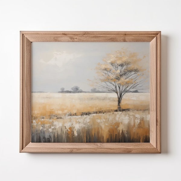 A Beautiful Oil Painting For Decorating and Printing, Field Painting With A Tree, 1280 x 732