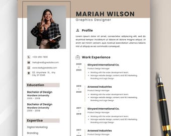 Resume Template with Photo, Professional Resume and Cover Letter CV Template, Modern Editable Canva & Microsoft Word