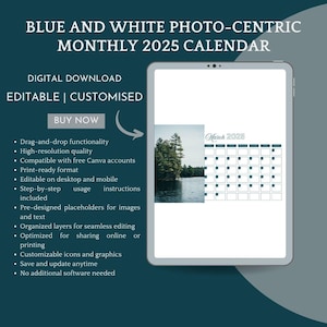 Editable 2025 Calendar Templates - Fully Editable for Free in Canva - 2025 Calendar Printable Year, Monday Monthly | Instant Download
