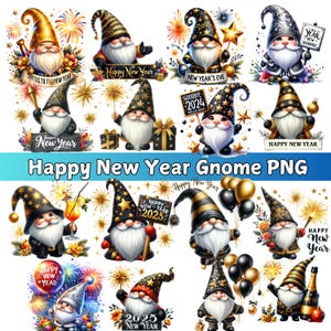 Pacchetto Clipart di Gnomi di Buon Anno / Download Digitale PNG di Gnomi / Uso Commerciale / Perfetto per Progetti Fai da Te e Artigianato