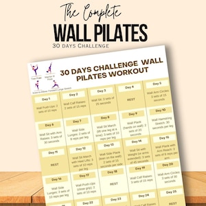 30 Day Challenge Wall Pilates Workout Printable+fillable, Wall Exercise for Women, Workout Plan Schedule, Home Exercise, Routine Tracker
