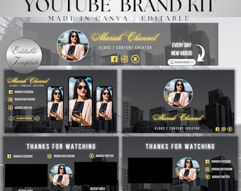 Diy Youtube Branding Kit, Youtube Banner, Intro & Outro and Thumbnails, Editable Templates, Canva Template Animated Intro Youtube Influencer