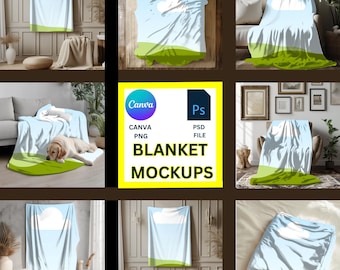 Blanket Mockup for Canva or Photoshop Bundle - Throw Blanket Mockup - Jacquard Blanket - Woven Blanket Mockup - Smart Blanket Mockups