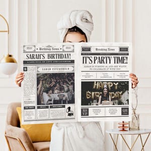 Luxurious Birthday Newspaper Template, Editable Newspaper Birthday, Birthday Infographic Invitation, Large Newspaper, Birthday Party Invite