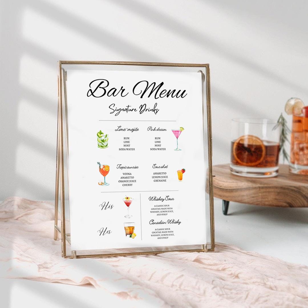Bar Menu Template | 10 Signature Drink Sign Template | Signature Drink ...