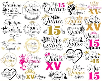 Mis Quitte-Svg-Bundle | Mis Quitte Squad SVG | Mis Quitte Anos Png geschnitten Datei | Geburtstag Familie geschnitten | Geburtstagslatein Geburtstag | Spanische Lateinische Kupleanos