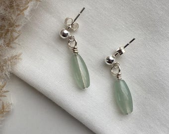 Green aventurine, gemstone, sterling silver earrings