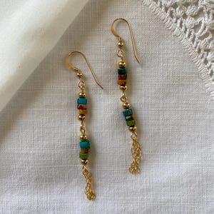 Gemstone earrings, Gold filled earrings, Long earrings, Boho earrings, Handmade earrings, Gold earrings