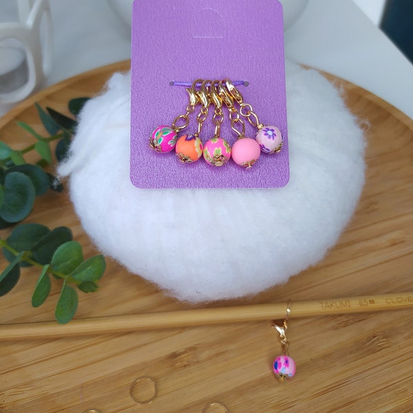 Marqueurs de mailles avec perles à motif fleurs, accessoires de tricot