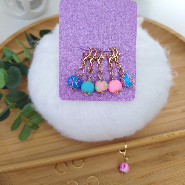 Marqueurs de mailles avec perles à motif fleurs, accessoires de tricot
