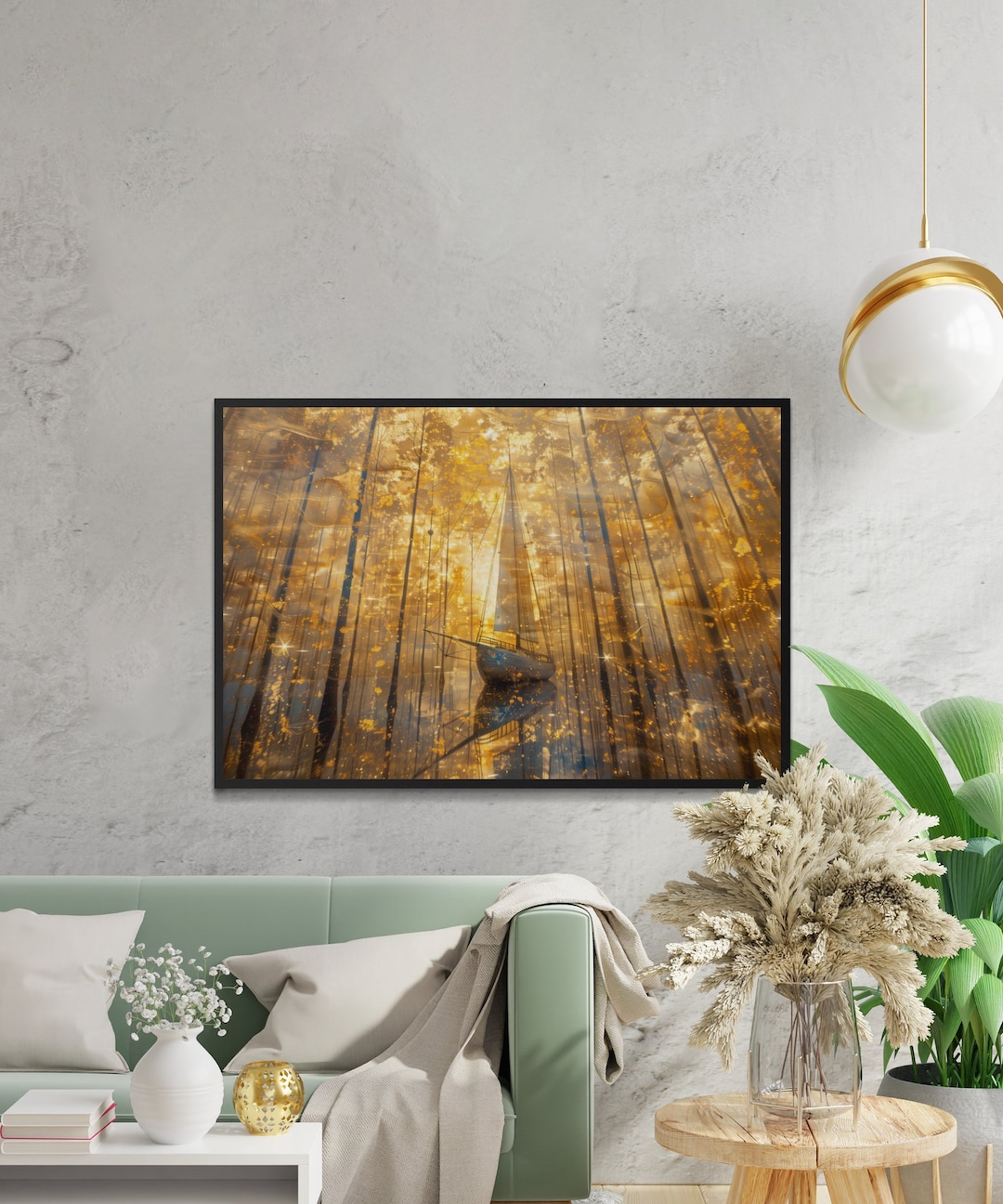 Enchanted Forest Digital Wallpaper, Magical Autumn Woods With Boat