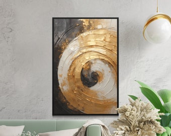 Abstract Gold Swirl Digital Art, Printable Modern Wall Decor, Black and Gold Artwork, Instant Download, Home Office Decor, Large Print