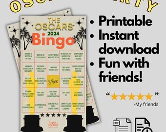 Academy Awards Bingo / Download & Print / Oscars Watch party game 2024 / Drinking Game