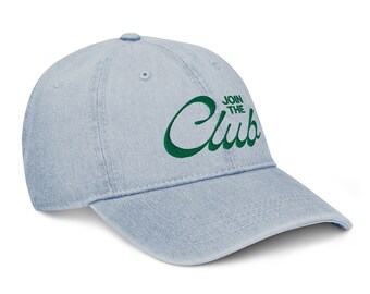 Join the Club, Embroidered Cotton Denim Hat, Light Blue