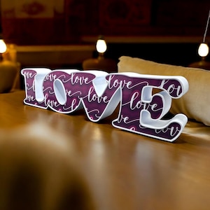 3D Printed Love Sign – ideal Home Decor – Romantic Gift – White PLA Plastic.