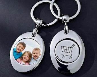 Personalisierter Foto-Schlüsselanhänger, Einkaufswagen-Münze, individuelles Erinnerungsgeschenk, Schlüsselanhänger mit Epoxidharz-Beschichtung