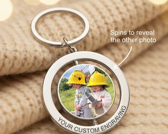 Benutzerdefinierte Foto Schlüsselbund, Doppel Foto Spinning Schlüsselbund, personalisierte Bild Andenken Geschenk für Mama, Erinnerungsschlüsselbund