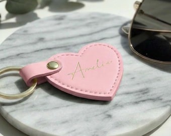 Women’s leather heart personalised keyring, personalized name, custom bridesmaid gift