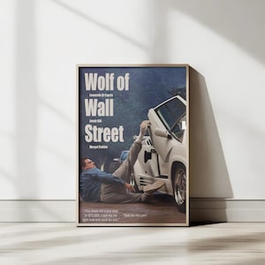 Poster di The Wolf of Wall Street – Arte murale motivazionale, decorazioni per soldi e scompiglio, stampa di film, Leonardo DiCaprio, opera d'arte per la caverna dell'uomo d'ufficio