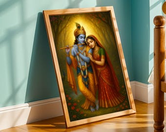 Radha Krishna Kunstdruck | Hinduistische spirituelle Wohnkultur (Digitaler Download)