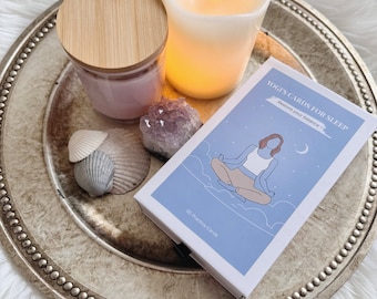 Yoga cards for sleep with yoga poses, hand mudras, breathing exercises, acupressure points, and affirmations - 65 practice cards