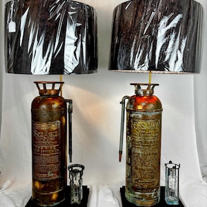 Pair of antique 1920s fire extinguisher table lamps