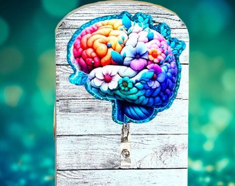 Floral Anatomical Brain Badge Reel: Neurology ID Holder