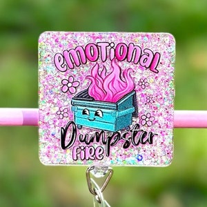 Dumpster Fire Badge Reel: Retractable Alligator Clip, Funny Nurse Accessory