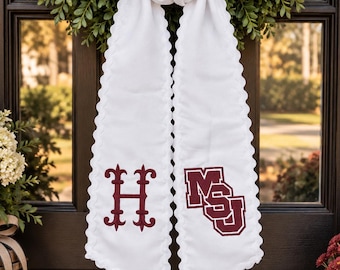 Custom Embroidered Wreath Sash, Monogram Door Decor, College Football MSU Bulldog SEC