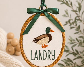 Personalized Embroidered Mallard Duck Name Sign, Baby Boy Nursery Decor