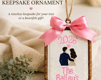 Personalized Embroidered Couple Ornament, Custom Keepsake, First Christmas Married, Anniversary Gift