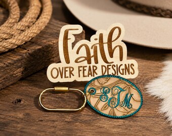 Custom Western Monogram Keychain, Faux Tooled Leather, Personalized Initial Key Fob