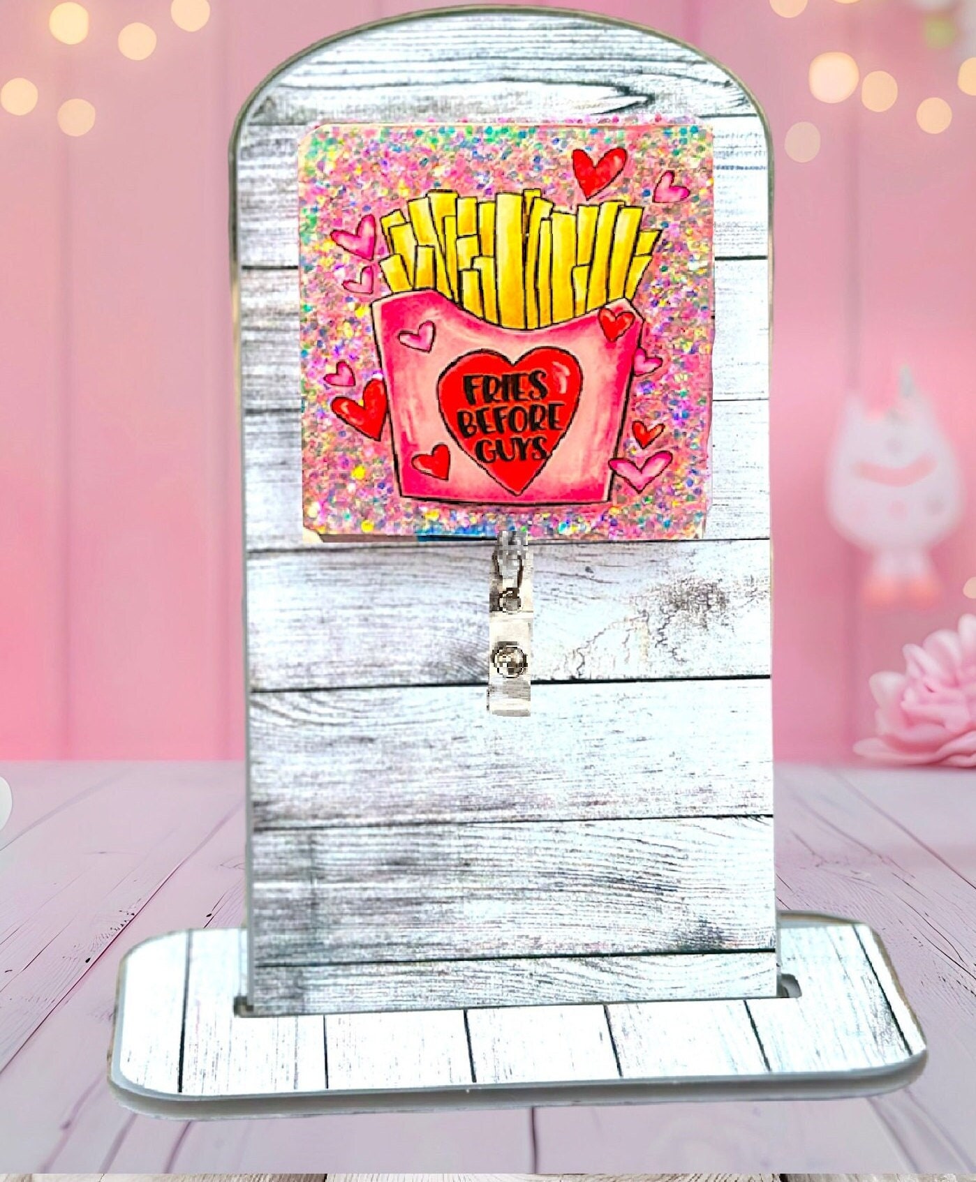Trendy 2 Fries Before Guys Badge Reel, Quirky Work ID Holder