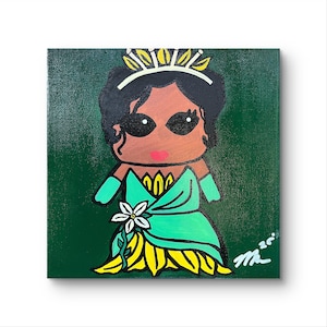 Princess Tiana - Princess & The Frog - Acrylic Painting on 8x8 canvas - Disney Art - Disney Princess - Gift for her - Wall Decor