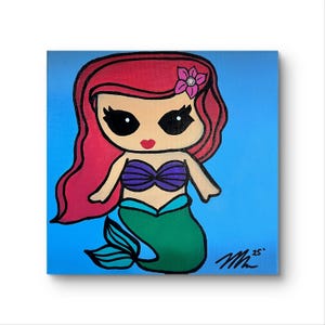 Ariel - The Little Mermaid, Acrylic Painting on 8x8 canvas - Disney Art - Disney Princess - Gift for her - Wall Decor - Gift for Disney fans