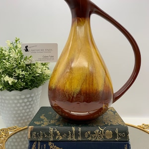 Vintage Mid Century Blue Mountain Pottery Canada Harvest Gold Sienna Drip Glaze Pitcher Vase