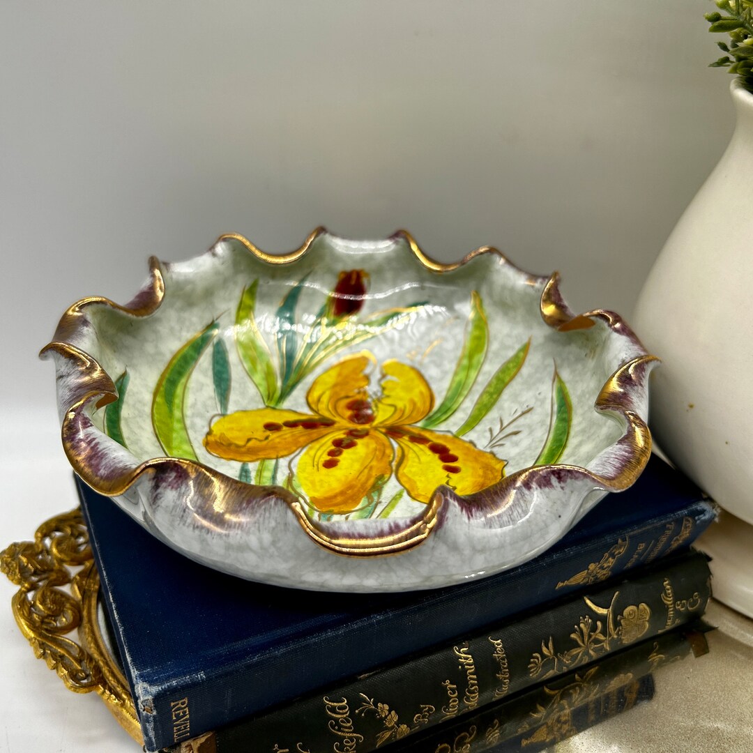 Vintage Hand Painted Italian Numbered Pottery Dish Bowl With Yellow ...