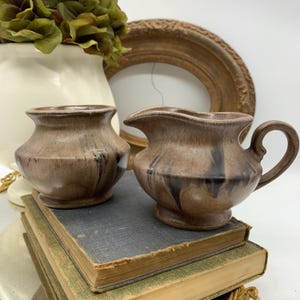 Vintage Blue Mountain Pottery Mocha Brown Glaze Cream and Sugar Set BMP Canada