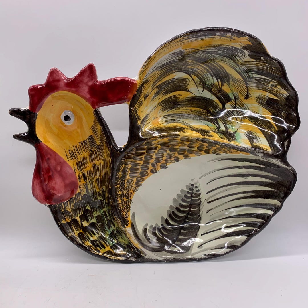 Vintage Hand Painted Rooster Serving Dish Decor Made in Italy - Etsy