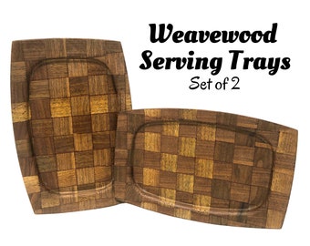 MCM 2-er Set, Walnut Weavewood Inc. Minneapolis Serviertabletts/Platten/Teller, hergestellt in den USA