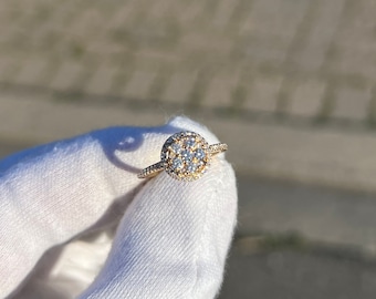 14K 0.50 CTW Diamond Cluster Engagement Ring With Halo - Stackable Rings, Anniversary Rings, Engagement
