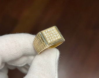 10K quadratischer Diamantring mit facettiertem Band (0,50 Karat VS Diamanten), Diamantring für Männer
