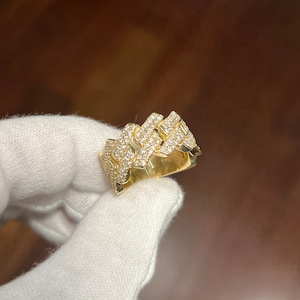 10K Cuban Edge Link Diamond Ring (2.00 Carats VS Quality Diamonds), Cuban Link Diamond Ring, Pave Diamond Cuban Ring