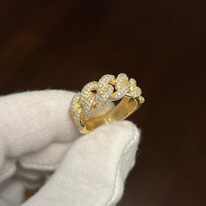 10K Classic Cuban Link Diamond Ring (1.10 Carats VS Quality Diamonds), Cuban Link Ring, Pave Diamond Cuban Link Ring