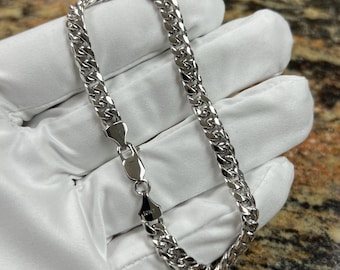 10K Classic Cuban Link Bracelet White Gold 7mm - White Gold Men’s Bracelet, White Gold Cuban Link