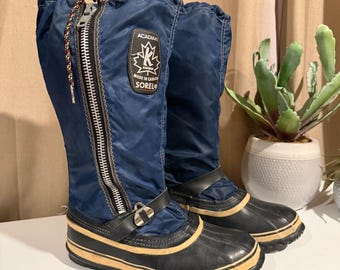 Botas de nieve altas vintage Sorel Acadian Kaufman para hombre, color azul marino, fabricadas en Canadá, talla 11.