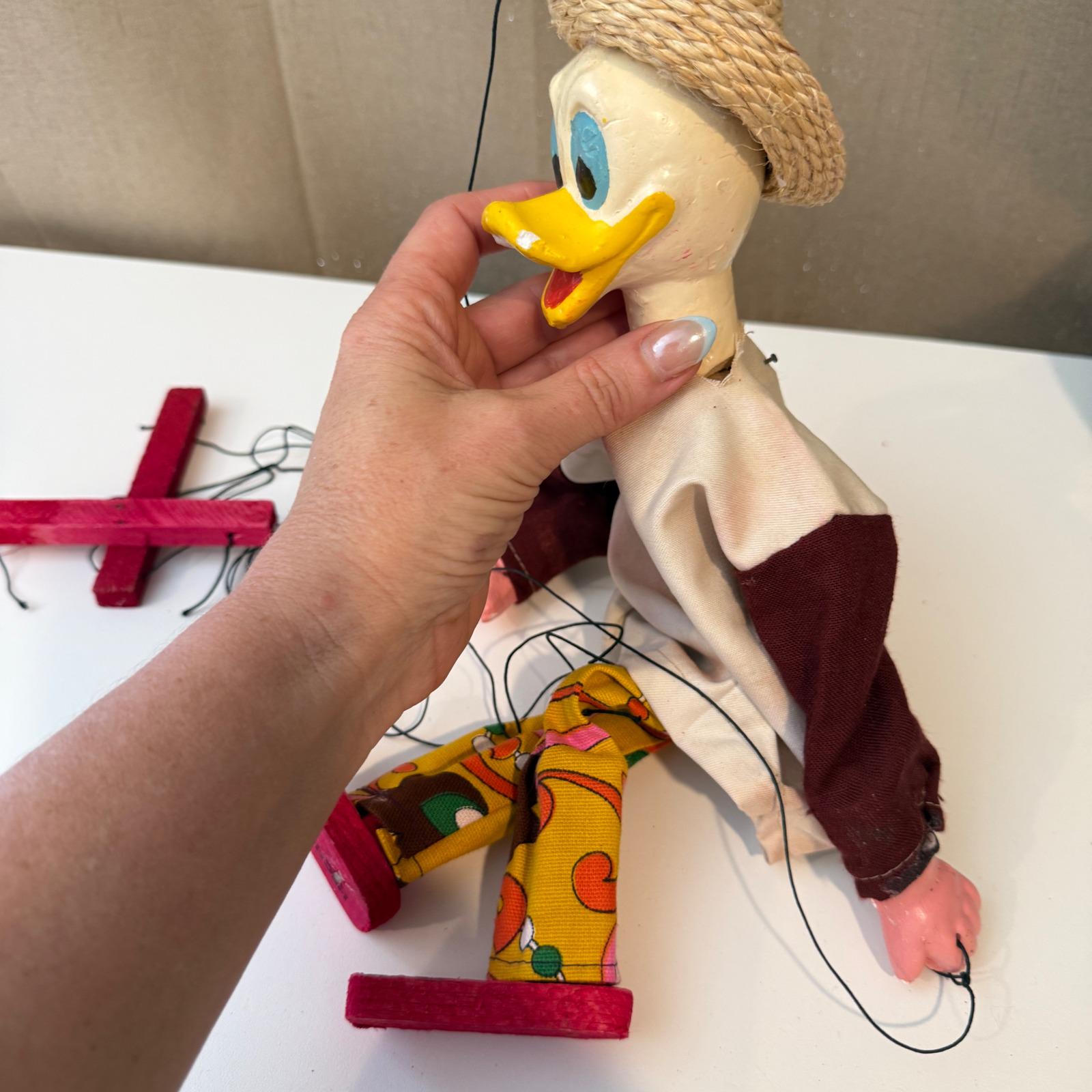 Vintage Mexican Donald Duck Marionette Puppet Straw Hat Psychedelic ...