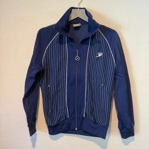 Vintage Speedo Mens Navy Blue Pinstripe Full Zip Track Jacket Size Small Retro