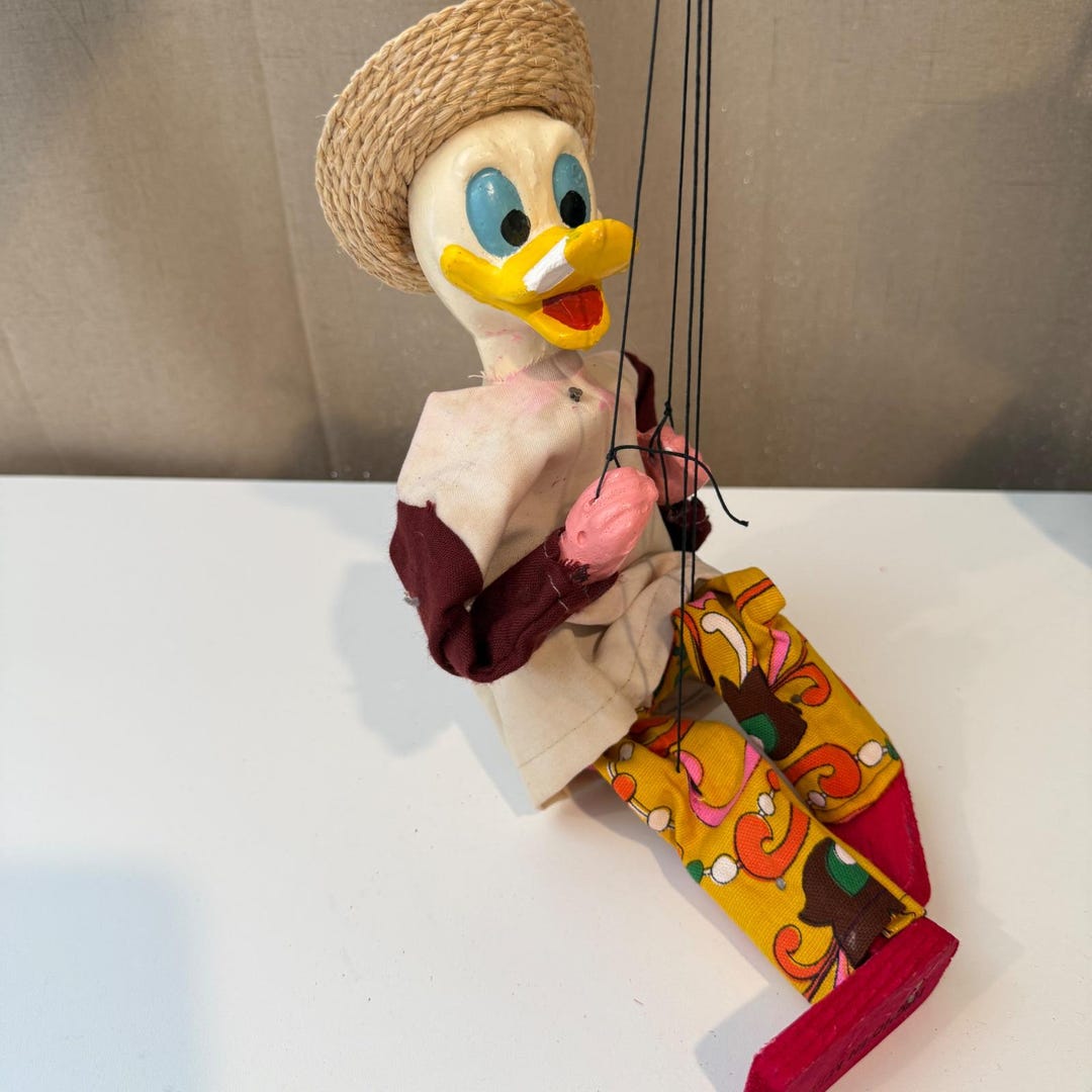 Vintage Mexican Donald Duck Marionette Puppet Straw Hat Psychedelic ...
