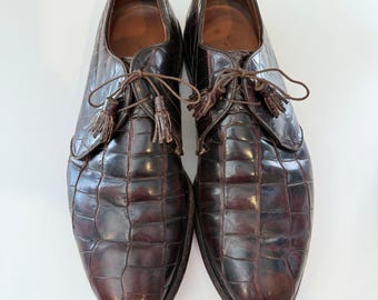 Allen Edmonds Bancroft Brown Alligator Leather Tassel Derby Shoes Mens 13 B
